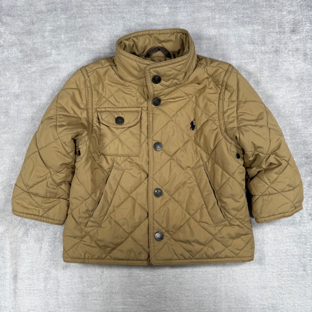 Polo Ralph Lauren Jacket Boys 24M Tan Khaki Quilted Barn Coat Pony Preppy